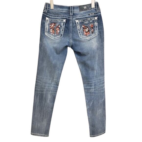 MISS ME Colorful Embellished Skinny Jeans Womens 27 Rhinestone Thick Stitch Y2K - Picture 9 of 15